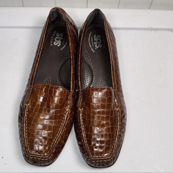 SAS Tripad Cognac Croc Comfort Loafers Women’s Brown Classic Slip On Shoes 9M - Picture 2 of 9